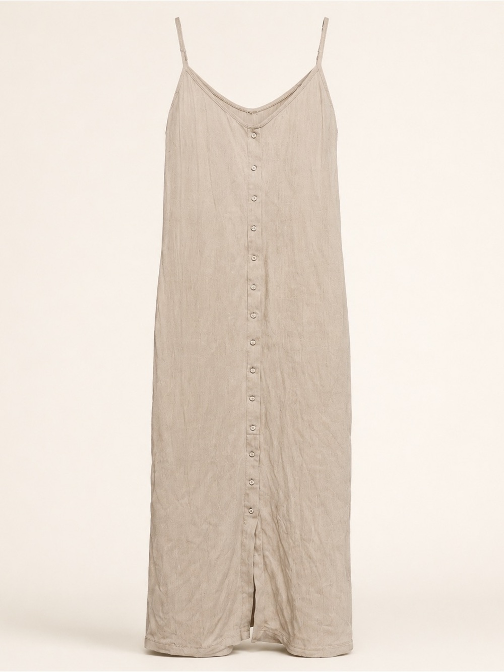Heartloom Beige Button-Front Midi Dress